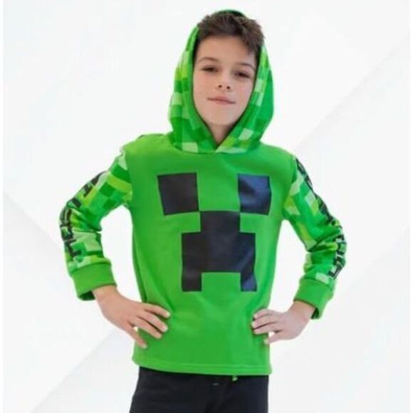 NWOT Minecraft Creeper Hooded Sweatshirt “Hostile Behaviour - Size 7-8 - Picture 1 of 10
